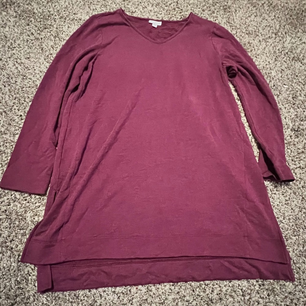 Pure Jill J Jill Luxe Tencel V-Neck Tunic Top Burgundy Wine Long Sleeve Large